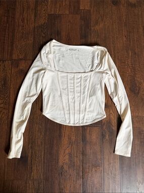 Abercrombie & Fitch Cream Long-Sleeve Square Neck Corset Top